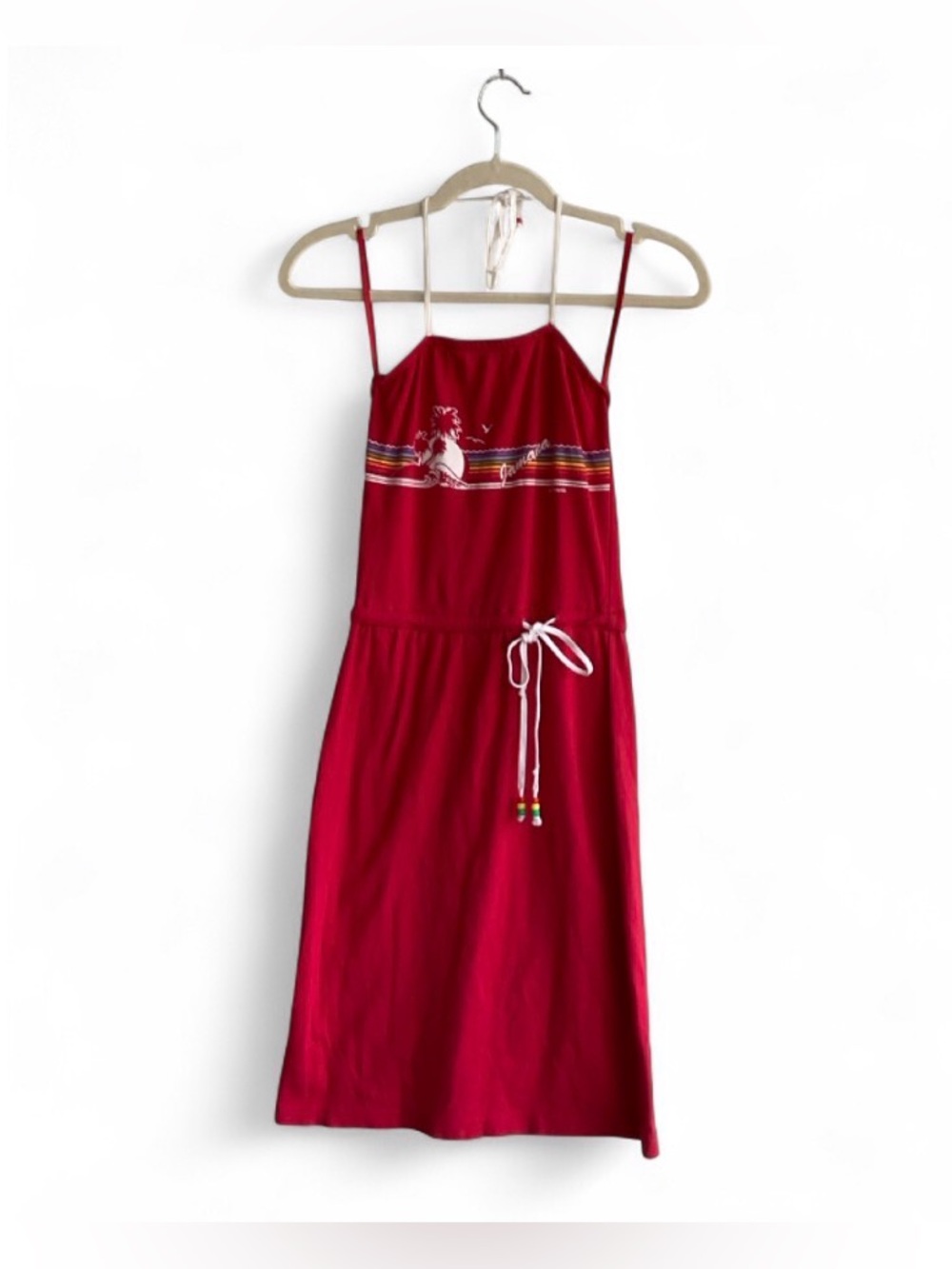 Y2K VINTAGE Paul Frank “Jamaica”  Halter Tie Neck Mini Sundress Drawstring Waist